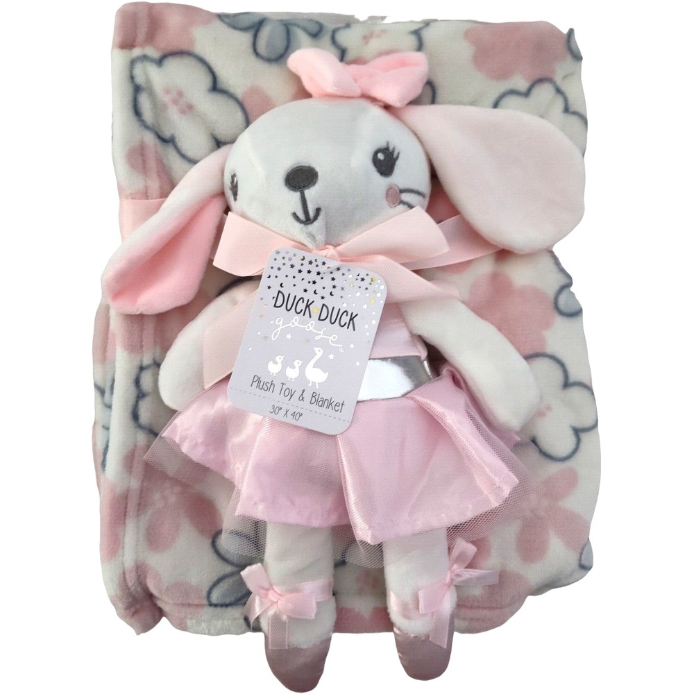 Duck Goose Baby Girl Flower Blanket‎ Bunny Stuffed Toy Lovey Tutu Pink White NWT